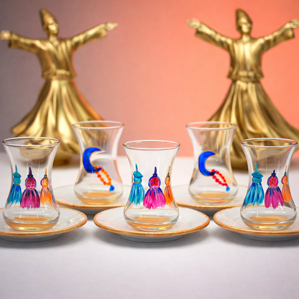 Istikana crescent & whirling figures tea cups (Set of six)